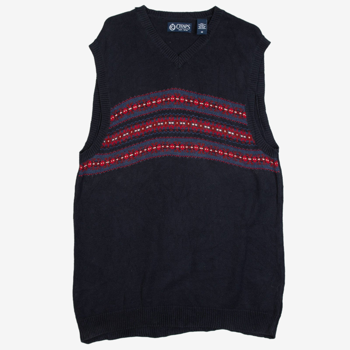 MEN'S VINTAGE 1990S CHAPS STRIPED PATTERNED KNITTED VEST JUMPER - MEDIUM