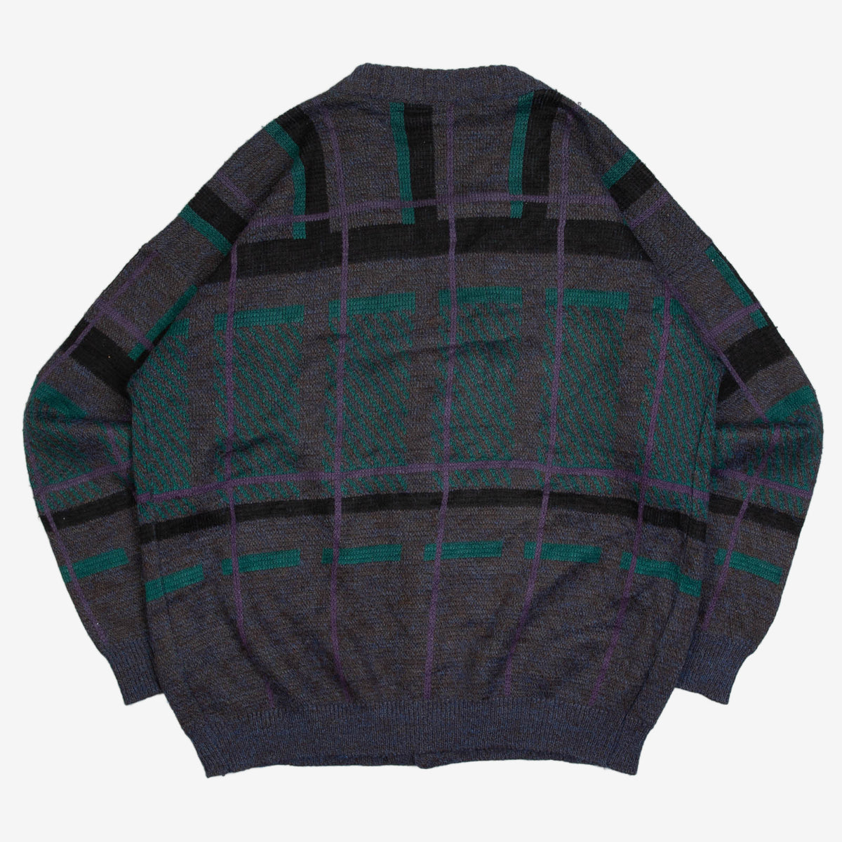 MEN'S VINTAGE 1980S PATTERNED KNITTED CARDIGAN - X-LARGE