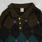 MEN'S VINTAGE 1990S ARGYLE PATTERNED KNITTED POLO JUMPER - SMALL