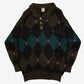 MEN'S VINTAGE 1990S ARGYLE PATTERNED KNITTED POLO JUMPER - SMALL