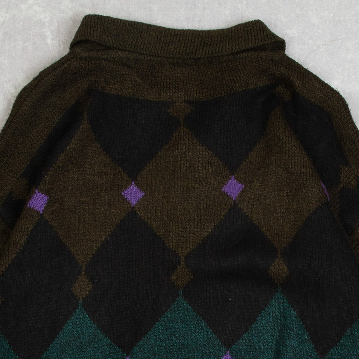 MEN'S VINTAGE 1990S ARGYLE PATTERNED KNITTED POLO JUMPER - SMALL