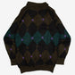 MEN'S VINTAGE 1990S ARGYLE PATTERNED KNITTED POLO JUMPER - SMALL