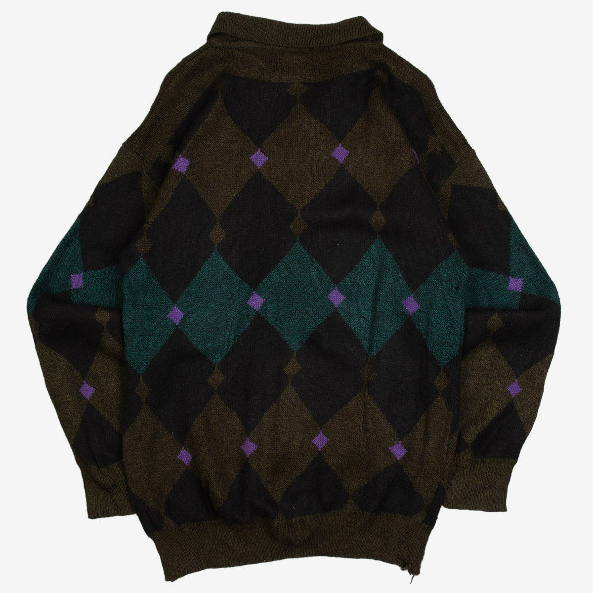 MEN'S VINTAGE 1990S ARGYLE PATTERNED KNITTED POLO JUMPER - SMALL