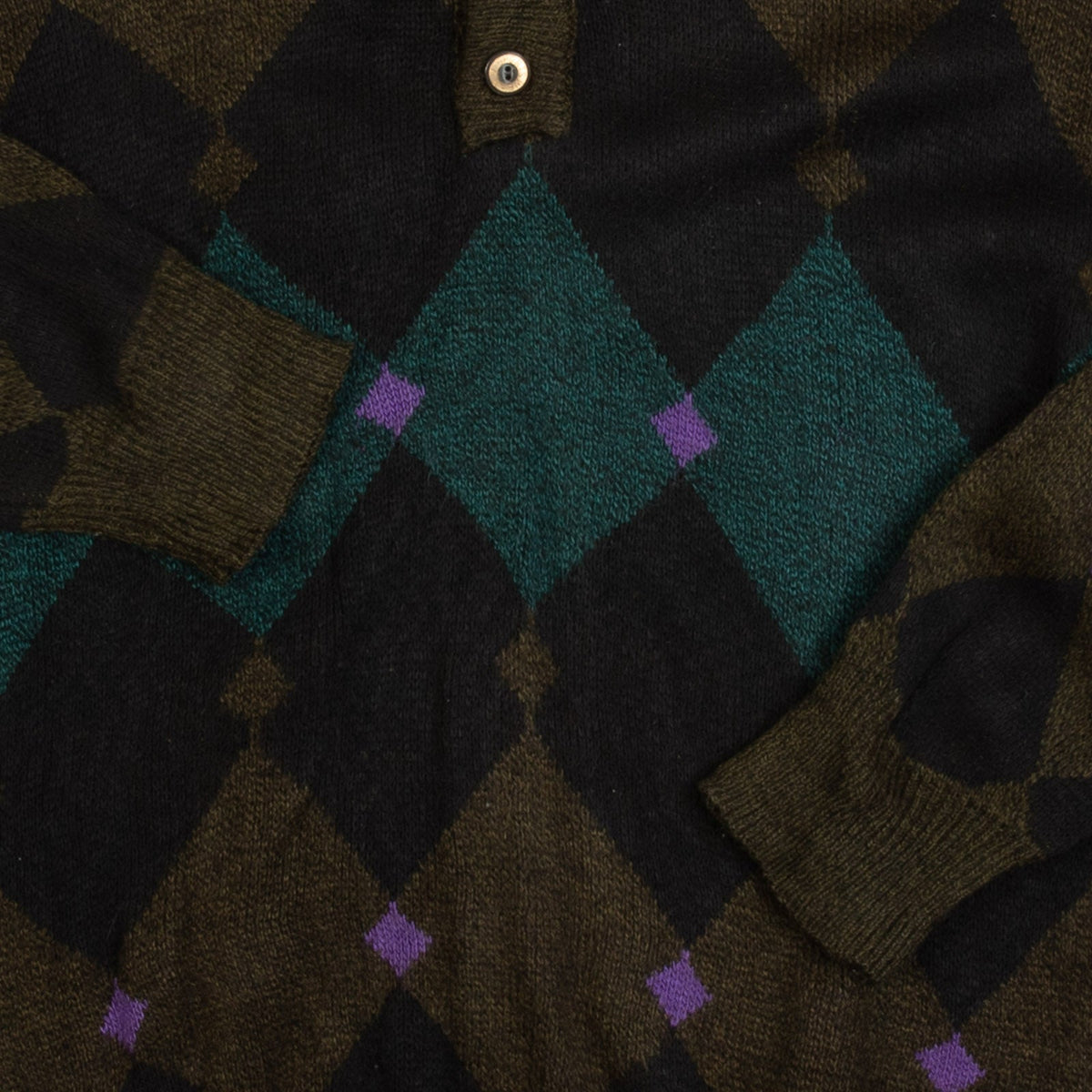 MEN'S VINTAGE 1990S ARGYLE PATTERNED KNITTED POLO JUMPER - SMALL