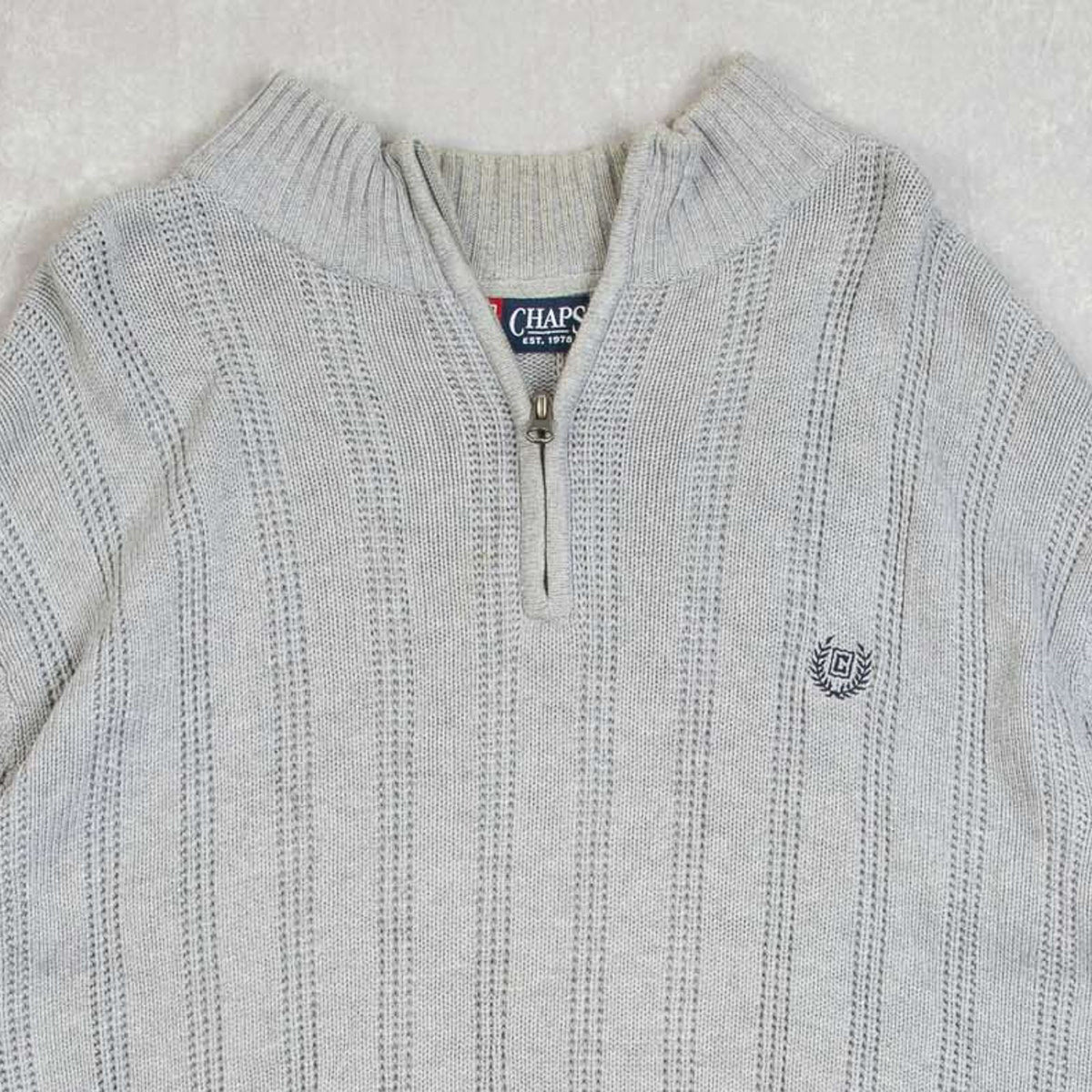 MEN'S VINTAGE CHAPS RIBBED STRUCTURED QUARTER ZIP KNITTED JUMPER - LARGE