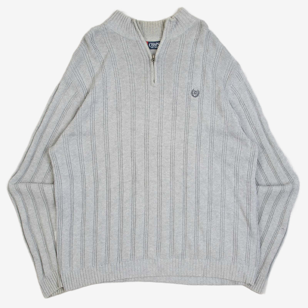 MEN'S VINTAGE CHAPS RIBBED STRUCTURED QUARTER ZIP KNITTED JUMPER - LARGE