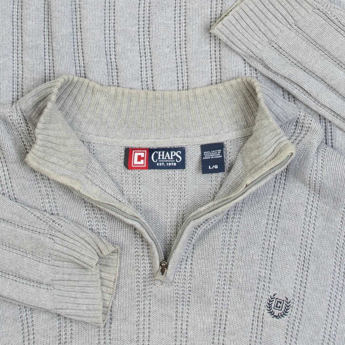 MEN'S VINTAGE CHAPS RIBBED STRUCTURED QUARTER ZIP KNITTED JUMPER - LARGE