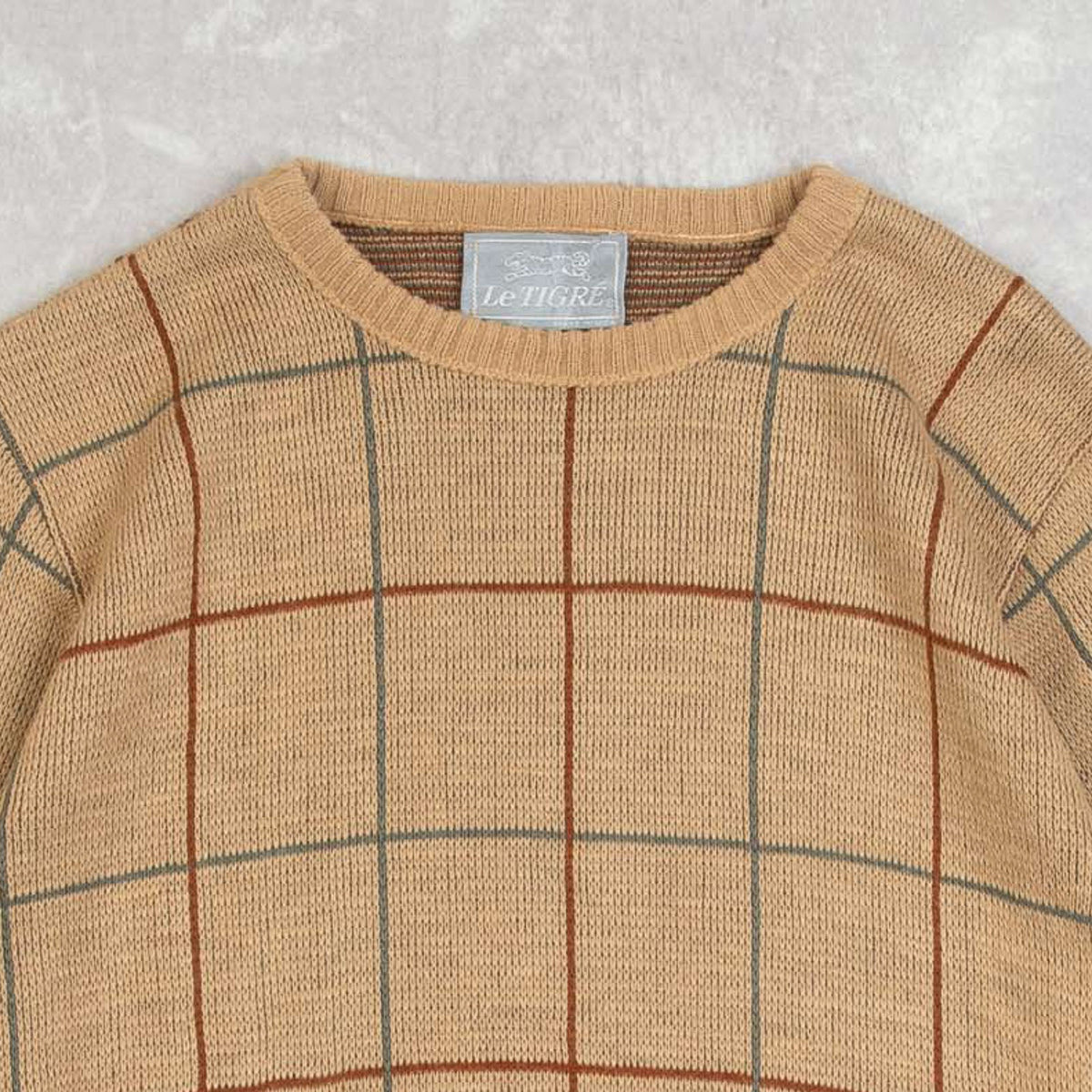 WOMEN'S VINTAGE 1990S GRID PATTERNED KNITTED JUMPER - MEDIUM