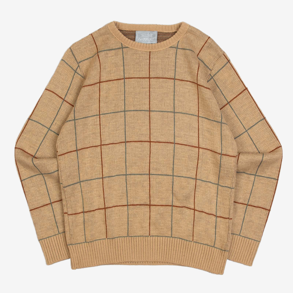 WOMEN'S VINTAGE 1990S GRID PATTERNED KNITTED JUMPER - MEDIUM
