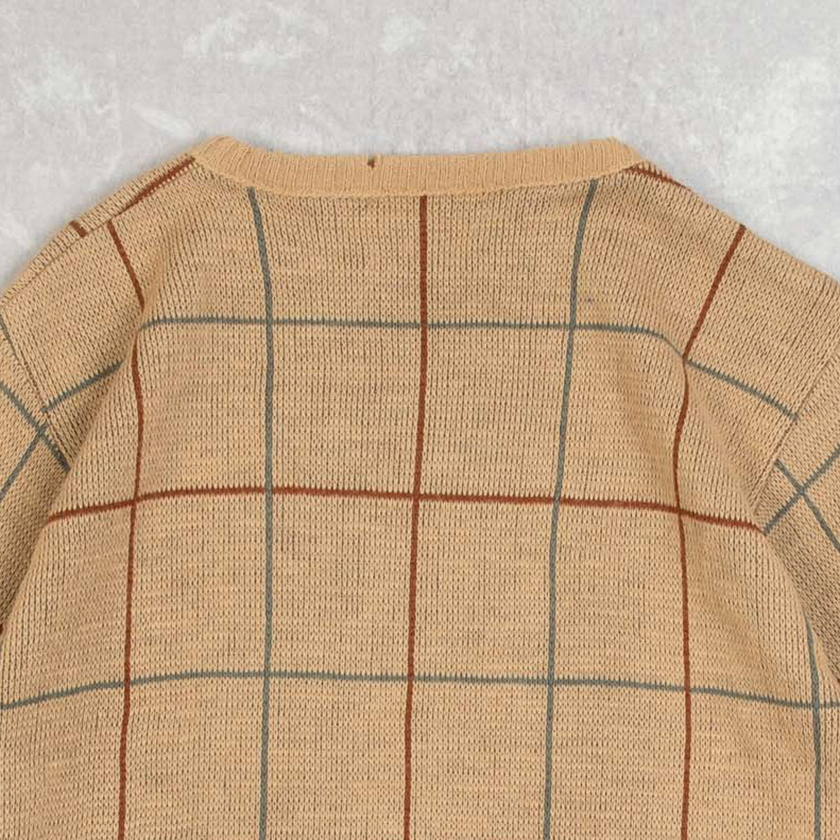 WOMEN'S VINTAGE 1990S GRID PATTERNED KNITTED JUMPER - MEDIUM