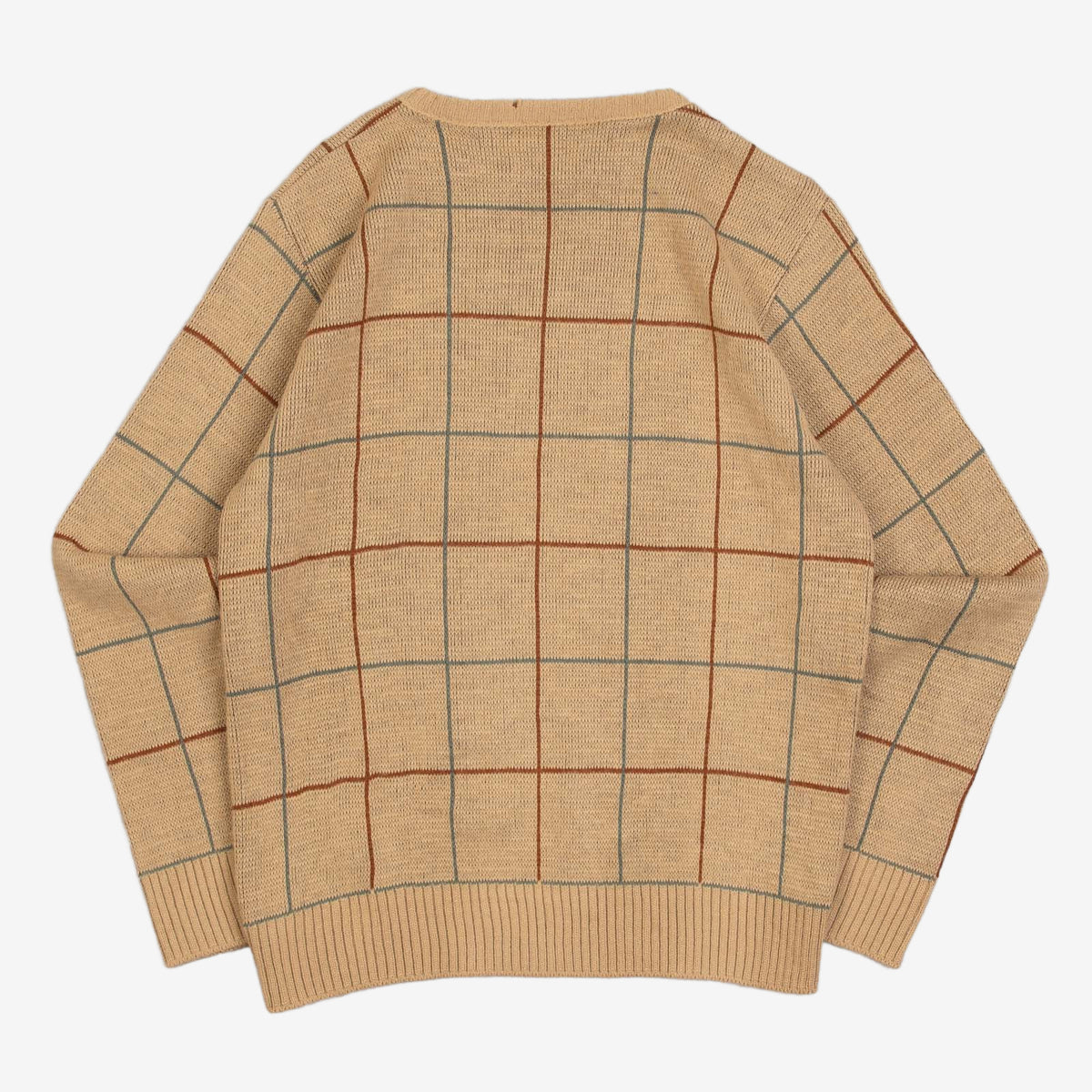 WOMEN'S VINTAGE 1990S GRID PATTERNED KNITTED JUMPER - MEDIUM