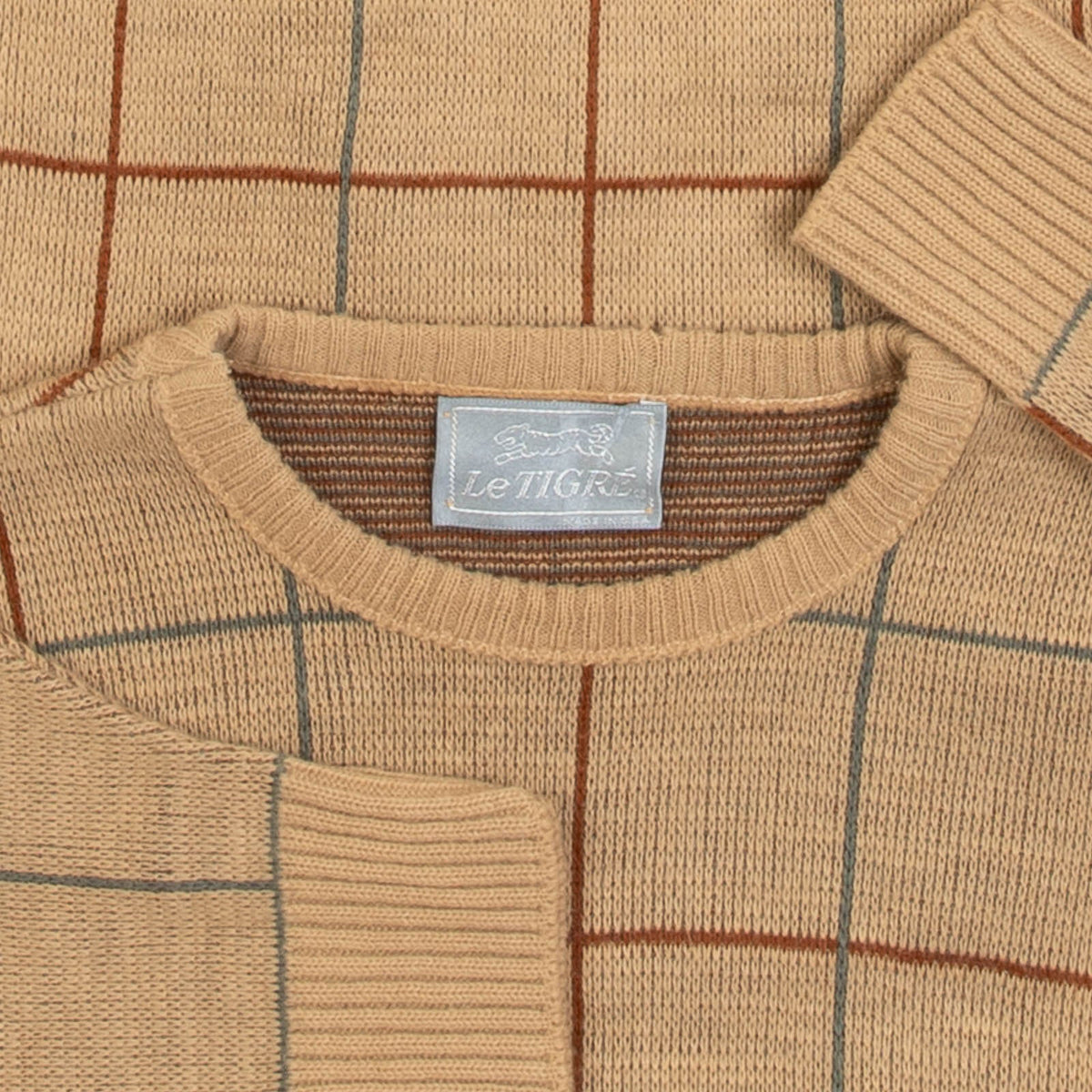 WOMEN'S VINTAGE 1990S GRID PATTERNED KNITTED JUMPER - MEDIUM