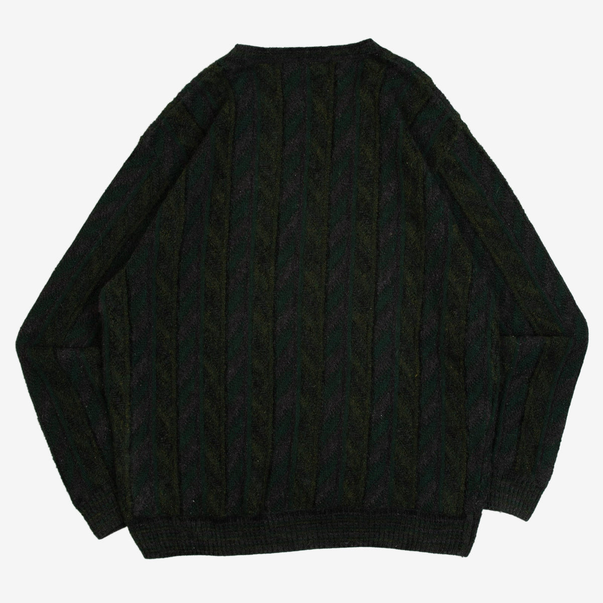 MEN'S VINTAGE 1990S STRUCTURED STRIPED V-NECK KNITTED JUMPER - LARGE