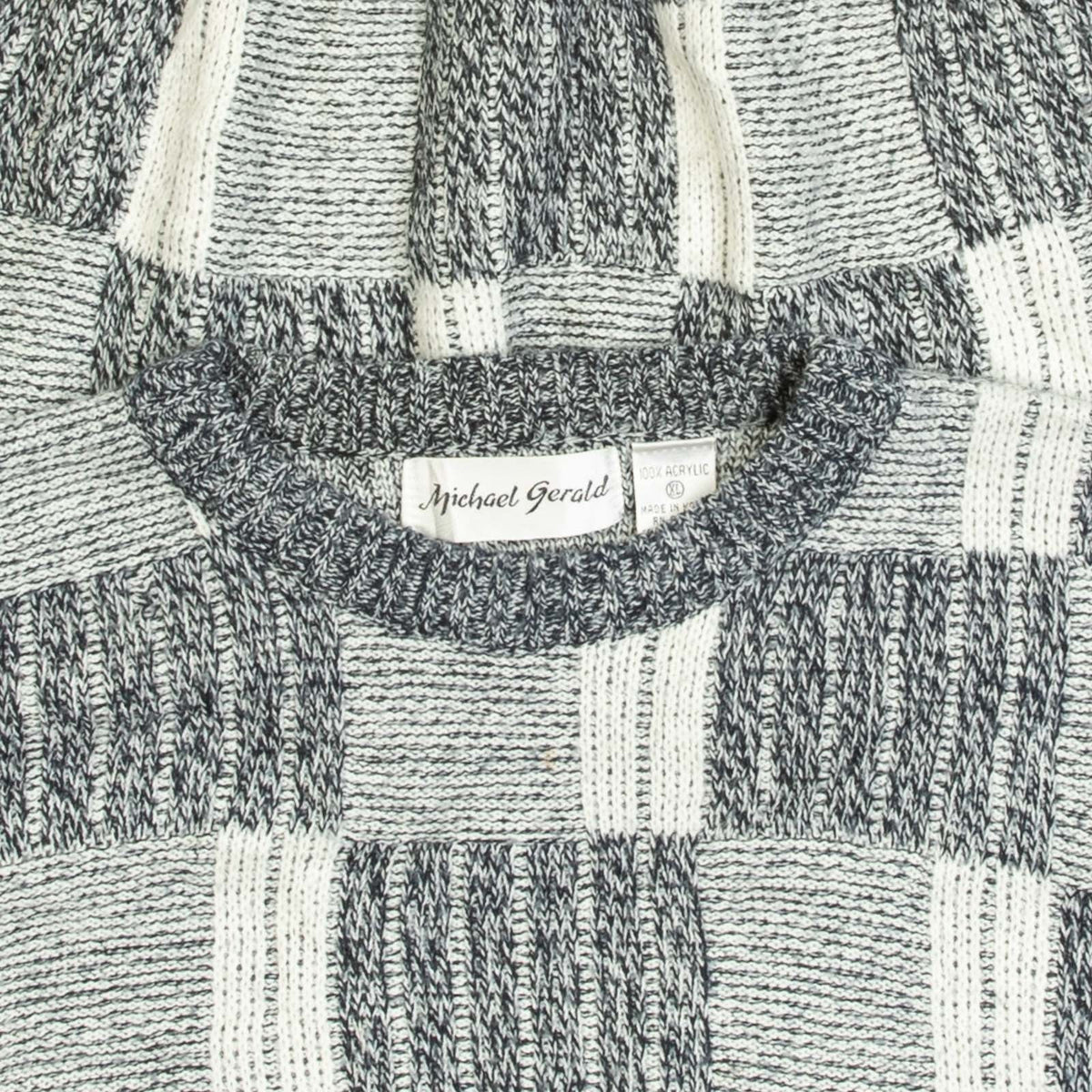 MEN'S VINTAGE 1990S CHECKERBOARD PATTERNED KNITTED JUMPER - X-LARGE