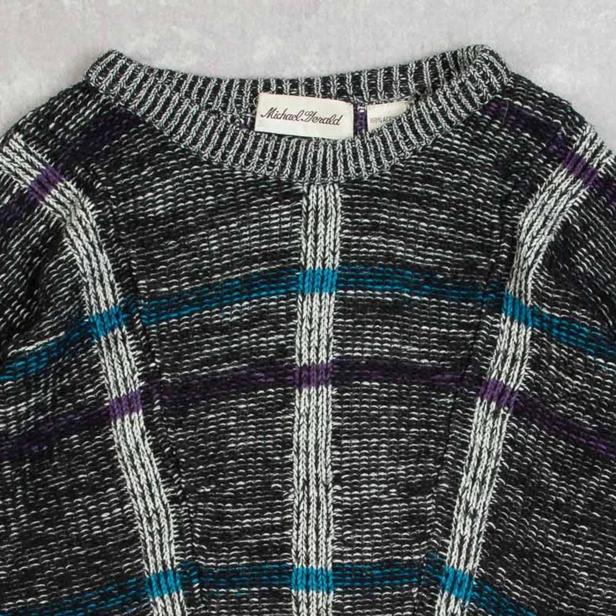 MEN'S VINTAGE 1990S STRUCTURED CHECKED KNITTED JUMPER - SMALL