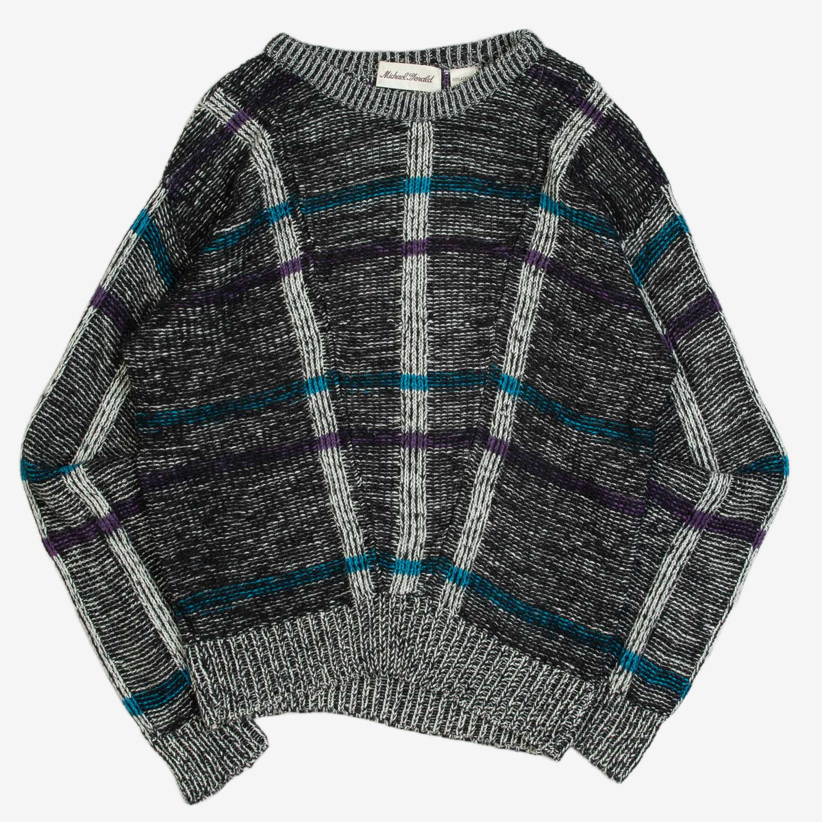 MEN'S VINTAGE 1990S STRUCTURED CHECKED KNITTED JUMPER - SMALL