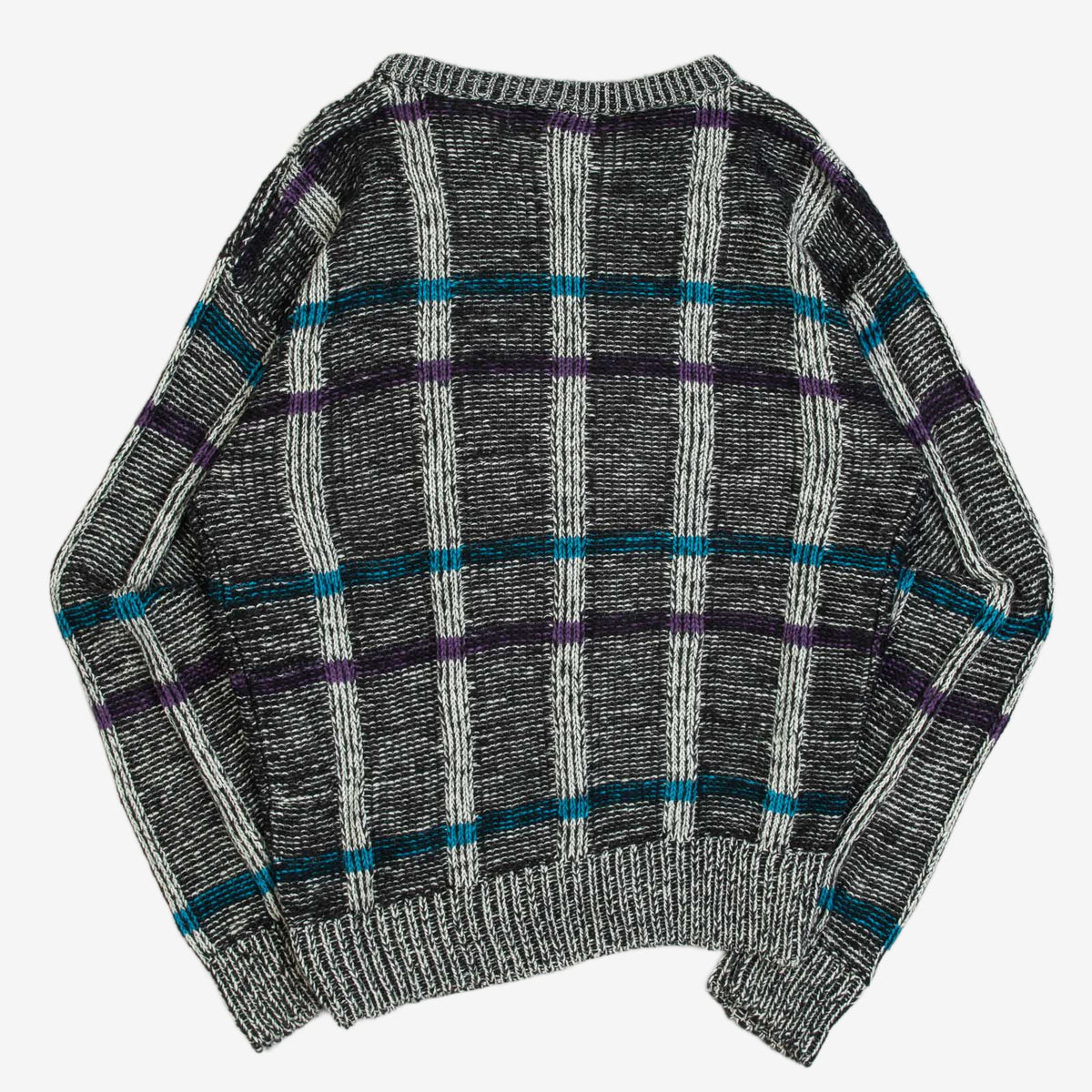 MEN'S VINTAGE 1990S STRUCTURED CHECKED KNITTED JUMPER - SMALL