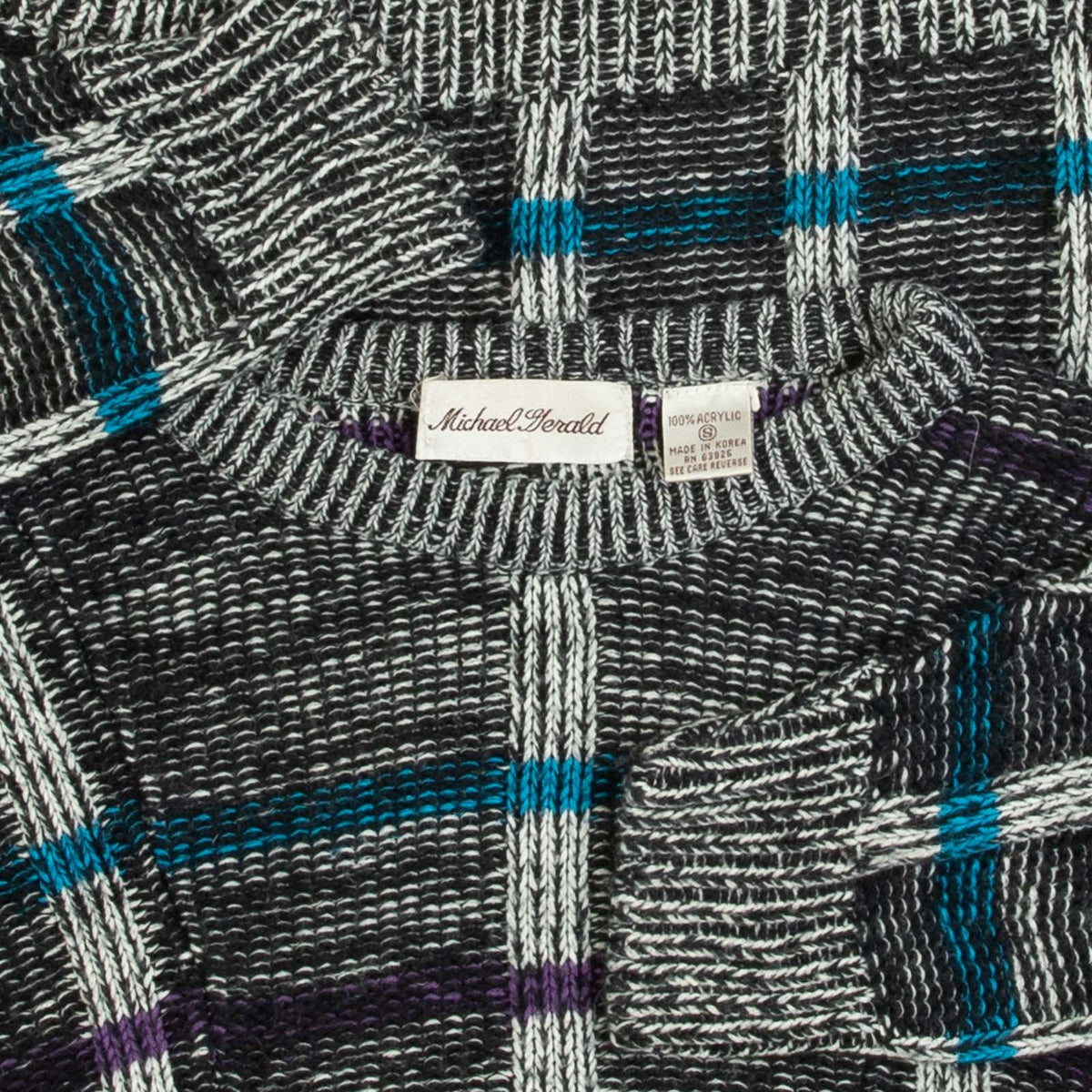 MEN'S VINTAGE 1990S STRUCTURED CHECKED KNITTED JUMPER - SMALL