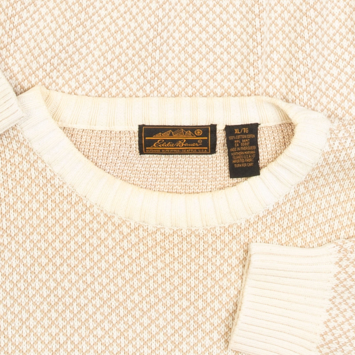 MEN'S VINTAGE 1990S EDDIE BAUER PATTERNED KNITTED JUMPER - X-LARGE