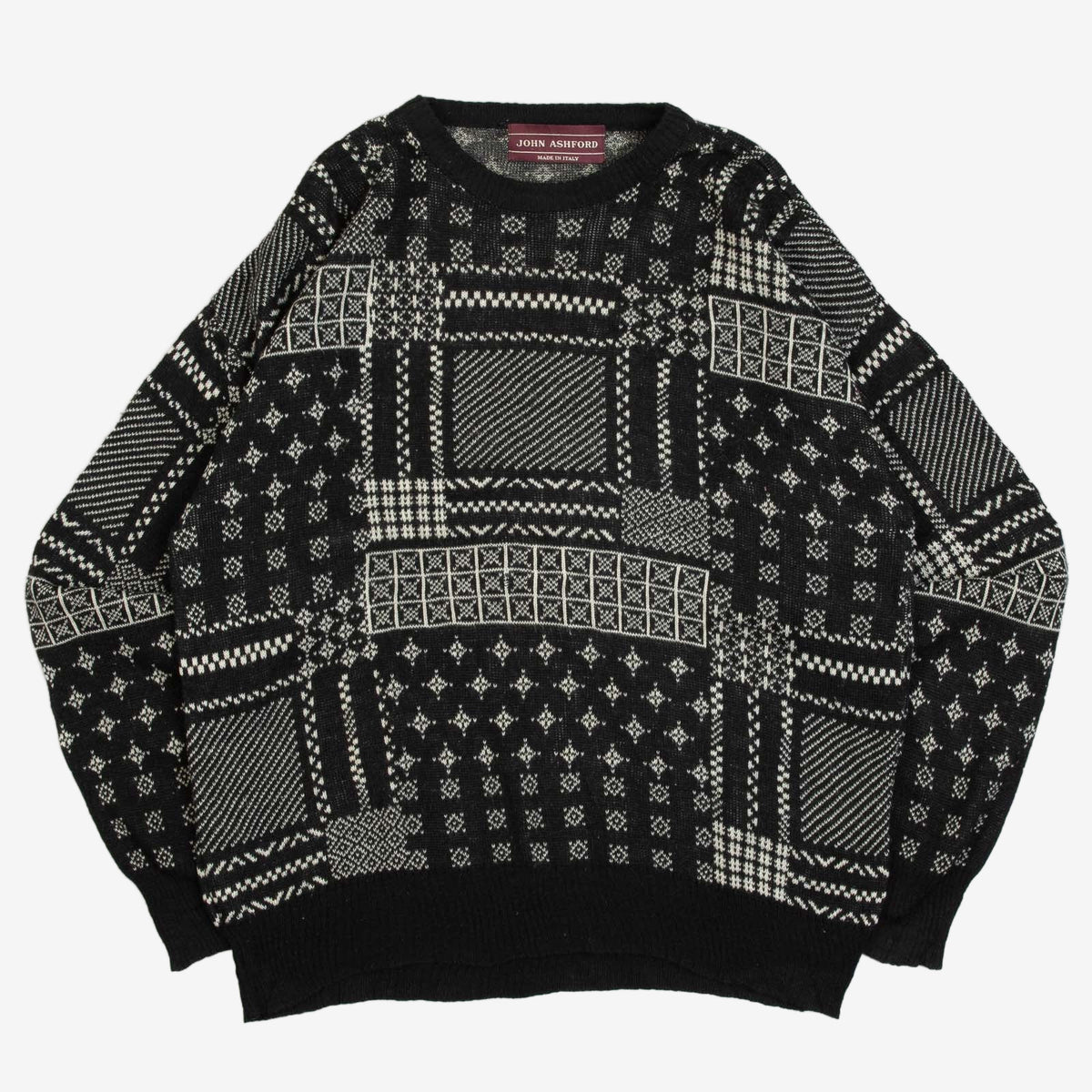 MEN'S VINTAGE 1990S PATTERNED KNITTED JUMPER - LARGE