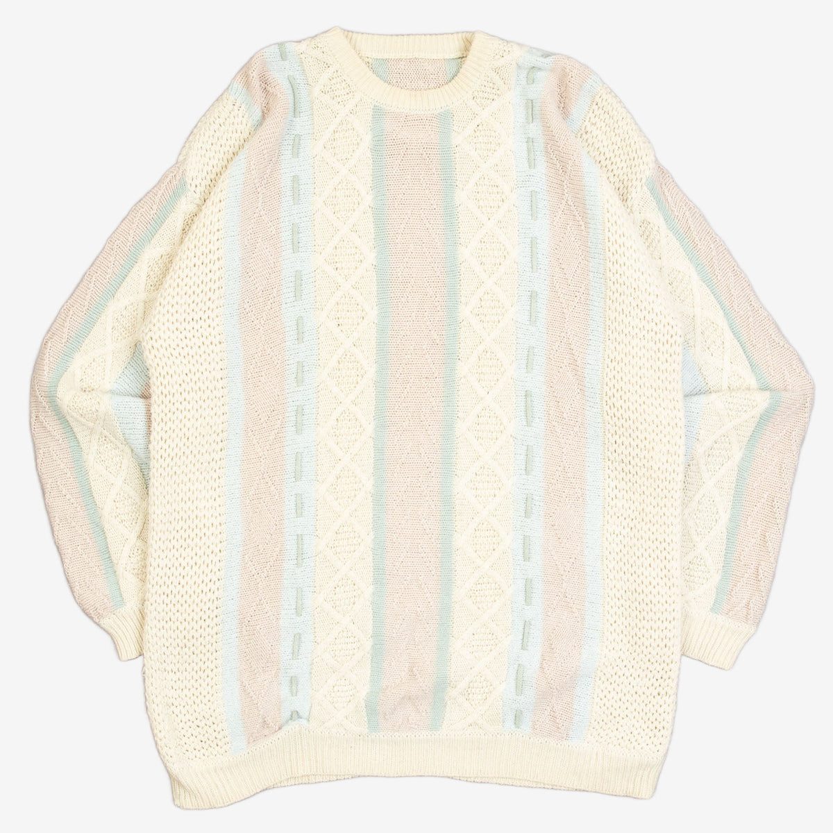 MEN'S VINTAGE 1990S STRUCTURED STRIPED KNITTED JUMPER - LARGE