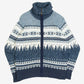 MEN'S VINTAGE 1990S FULL ZIP PATTERNED KNITTED JUMPER - SMALL