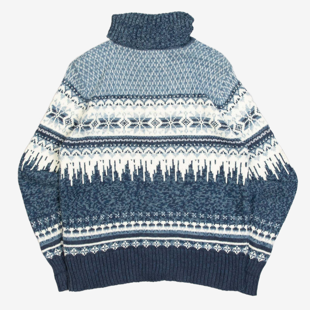 MEN'S VINTAGE 1990S FULL ZIP PATTERNED KNITTED JUMPER - SMALL