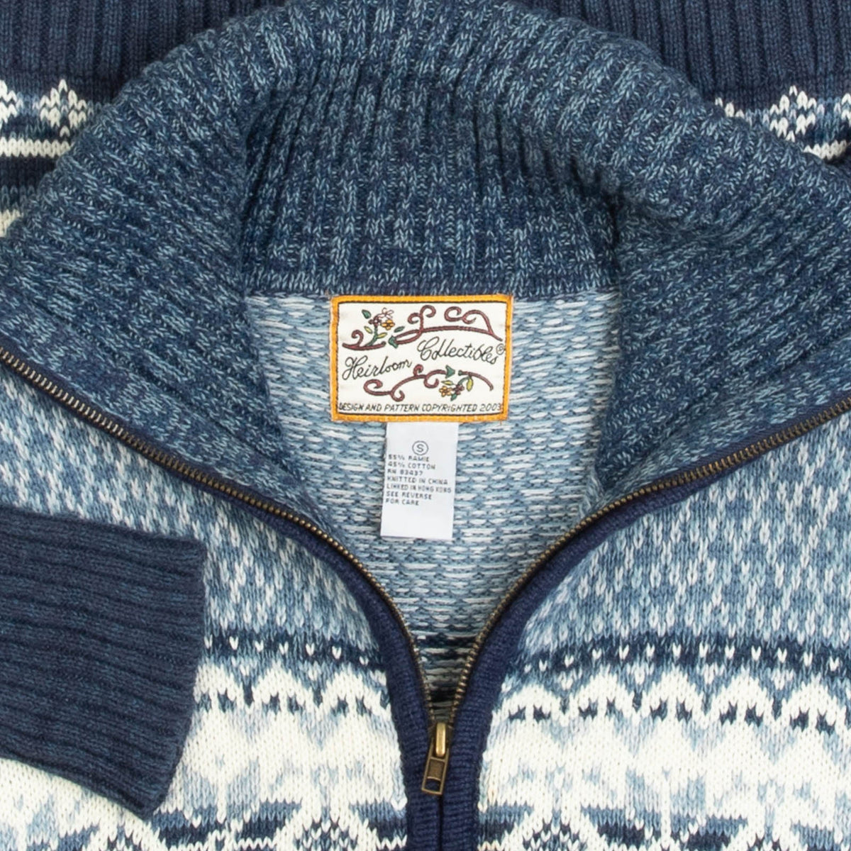MEN'S VINTAGE 1990S FULL ZIP PATTERNED KNITTED JUMPER - SMALL