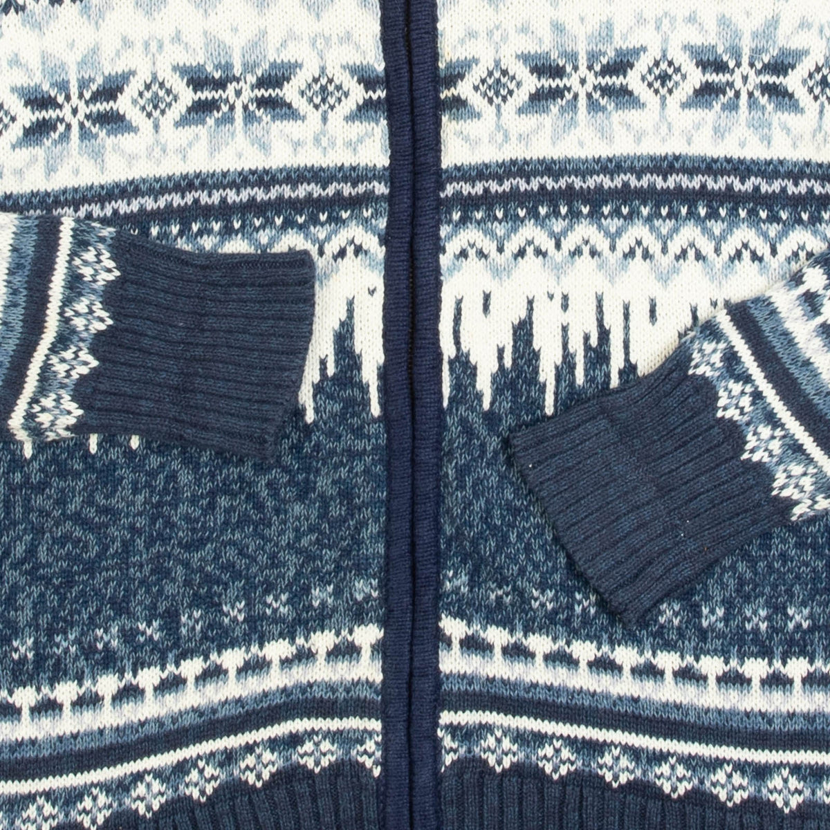 MEN'S VINTAGE 1990S FULL ZIP PATTERNED KNITTED JUMPER - SMALL