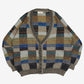 MEN'S VINTAGE 1980S PATCHWORK PATTERNED KNITTED CARDIGAN - X-LARGE