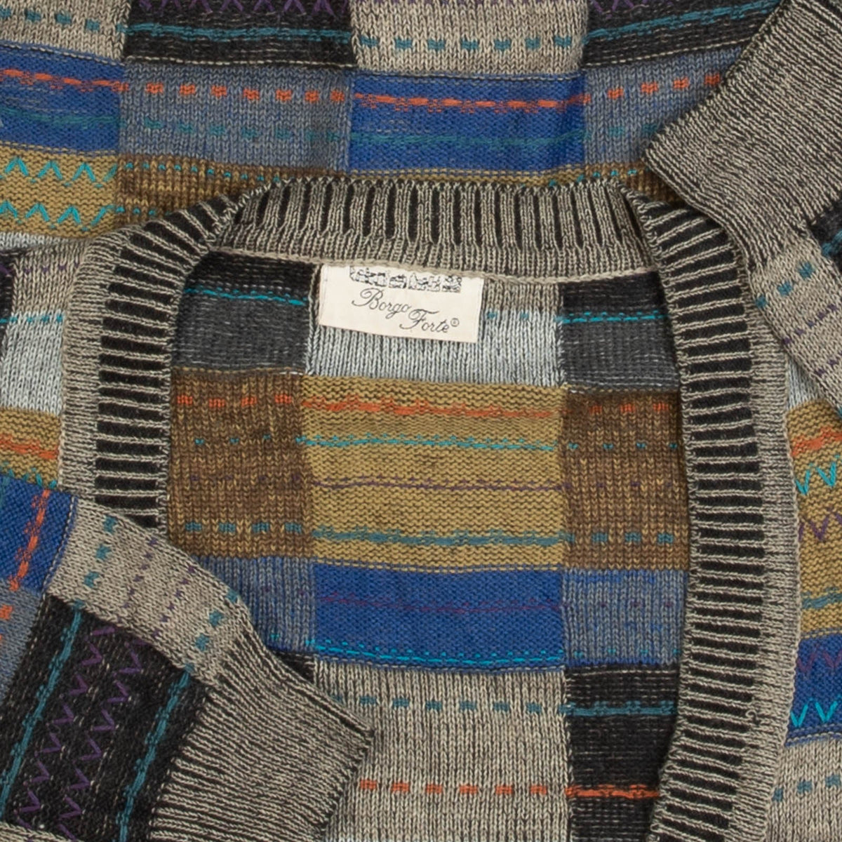 MEN'S VINTAGE 1980S PATCHWORK PATTERNED KNITTED CARDIGAN - X-LARGE