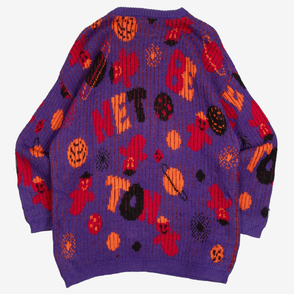 MEN'S VINTAGE 1980S BENETTON RIBBED PATTERNED KNITTED JUMPER - MEDIUM