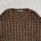 MEN'S VINTAGE 1990S PATTERNED V-NECK KNITTED JUMPER - XX-LARGE