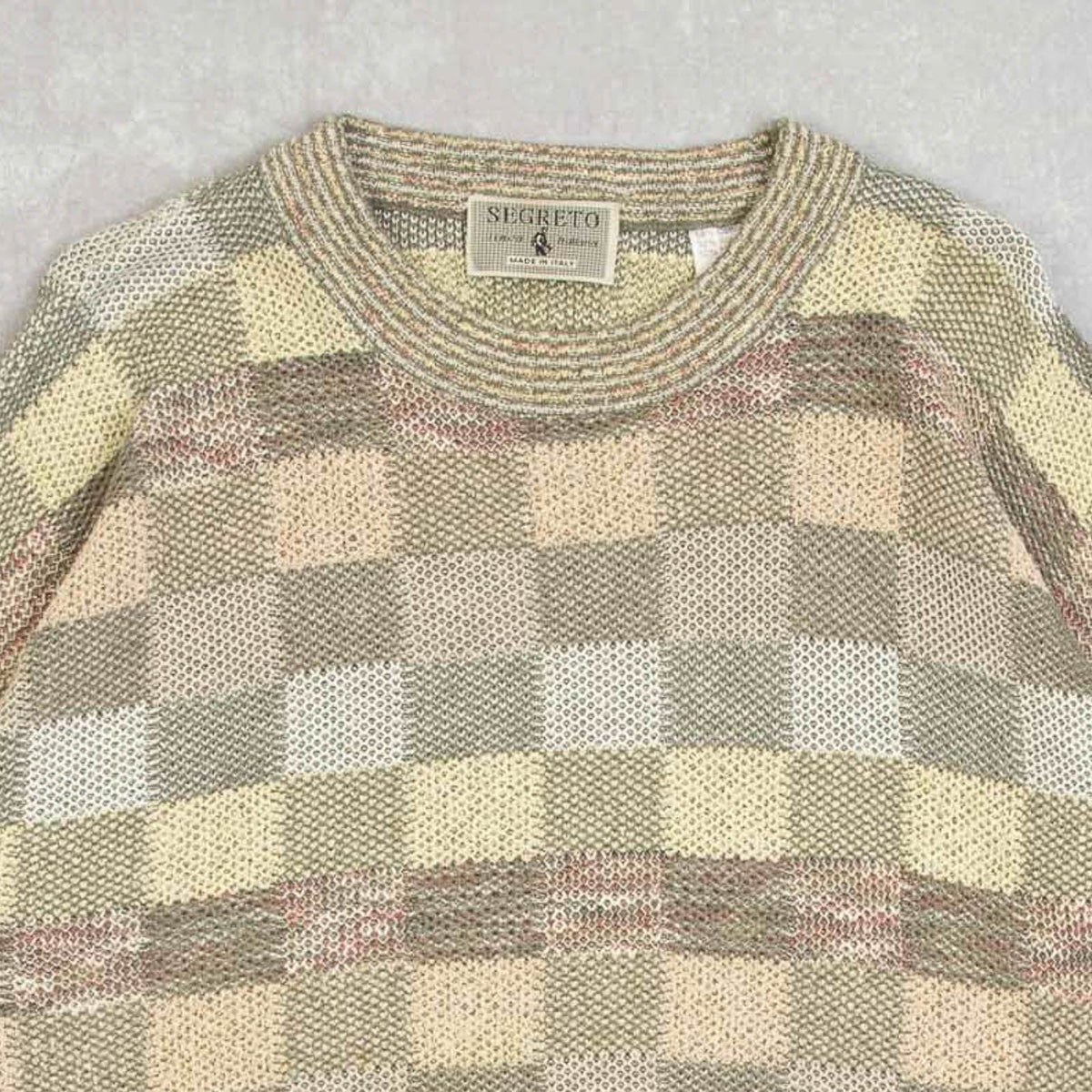 MEN'S VINTAGE 1990S CHECKERBOARD PATTERNED KNITTED JUMPER - X-LARGE