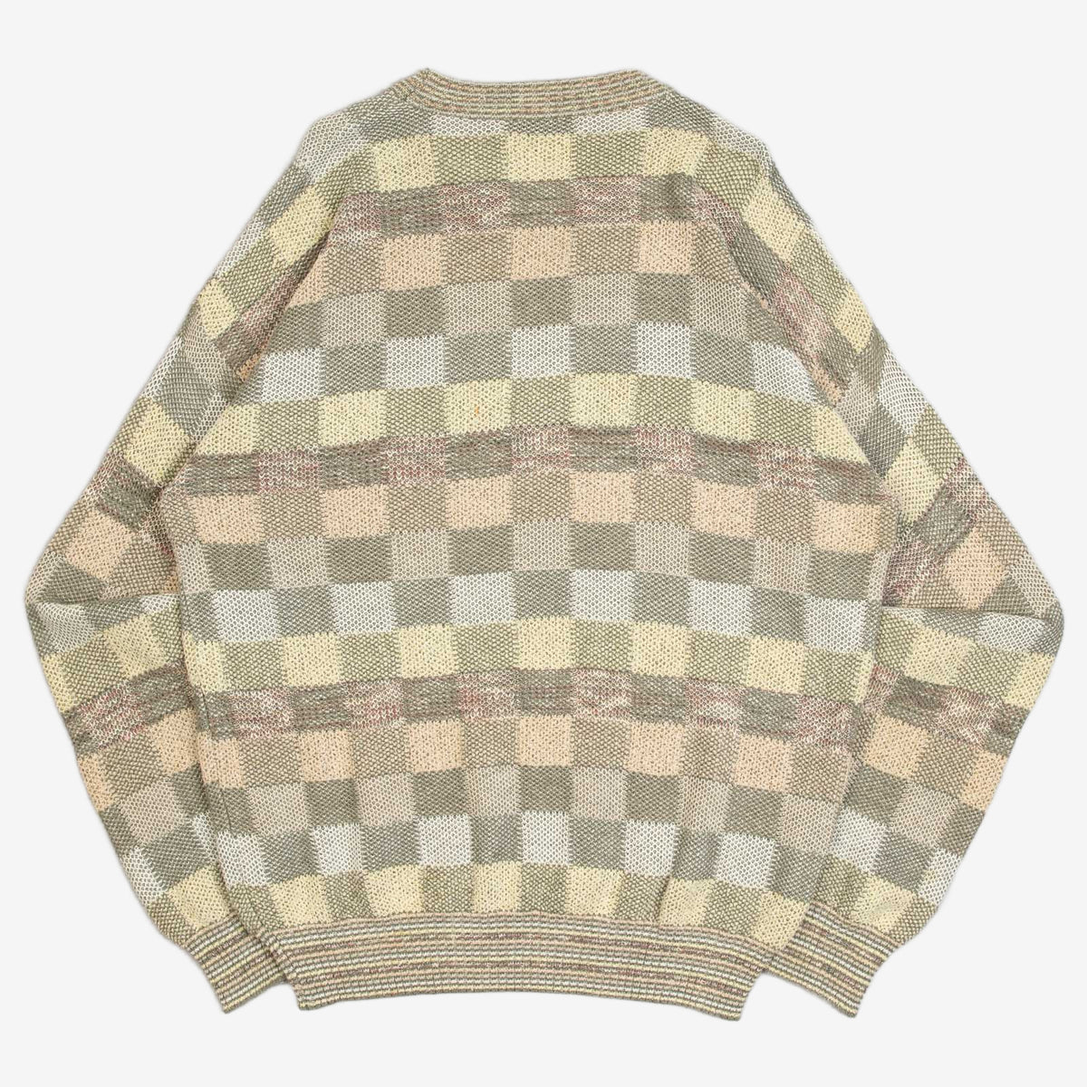 MEN'S VINTAGE 1990S CHECKERBOARD PATTERNED KNITTED JUMPER - X-LARGE