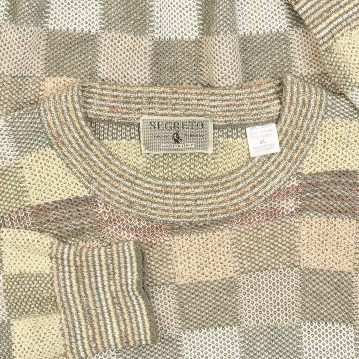 MEN'S VINTAGE 1990S CHECKERBOARD PATTERNED KNITTED JUMPER - X-LARGE