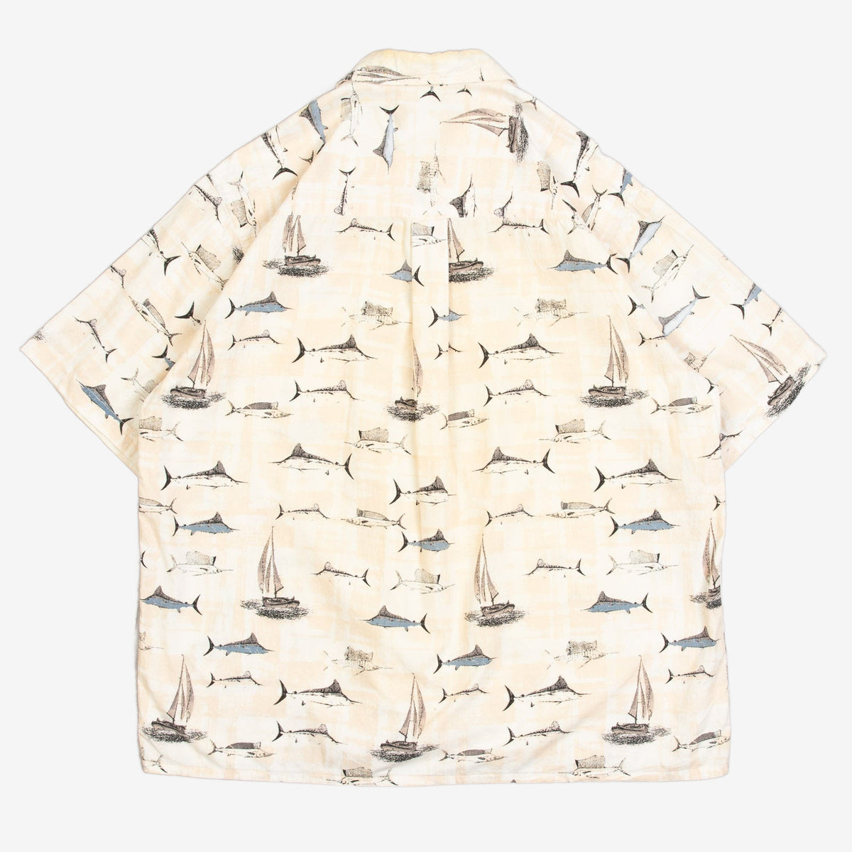 MEN'S VINTAGE 1990S FISHING PATTERNED SHORT SLEEVE SHIRT - LARGE