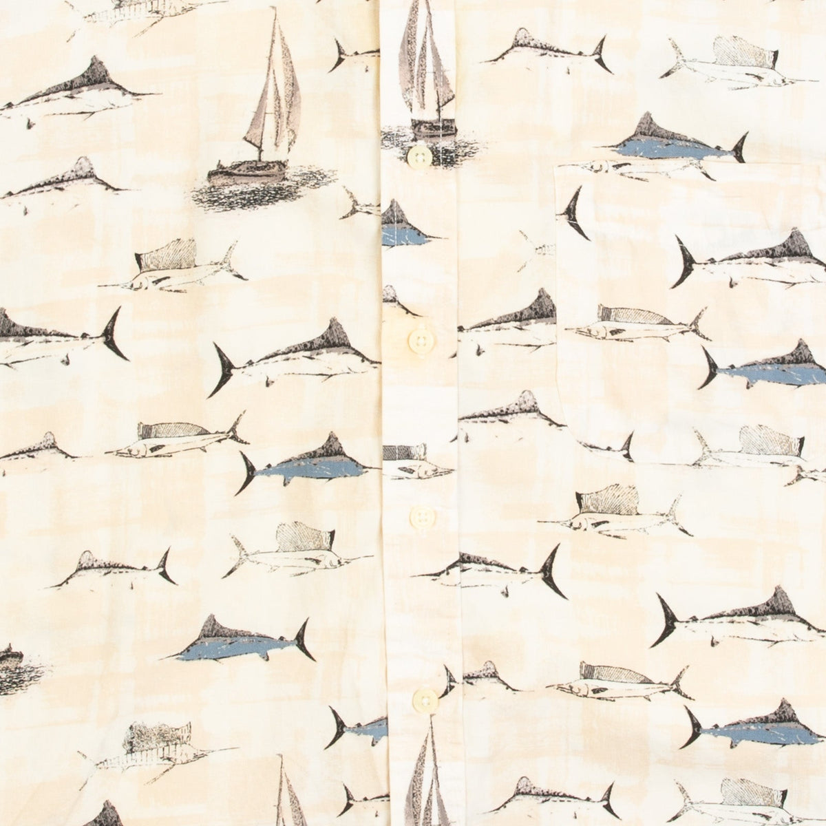 MEN'S VINTAGE 1990S FISHING PATTERNED SHORT SLEEVE SHIRT - LARGE