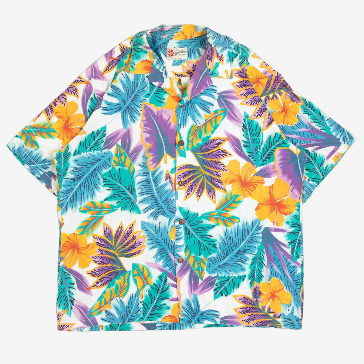 MEN'S VINTAGE 1990S HAWAIIAN SHORT SLEEVE PATTERNED SHIRT - X-LARGE