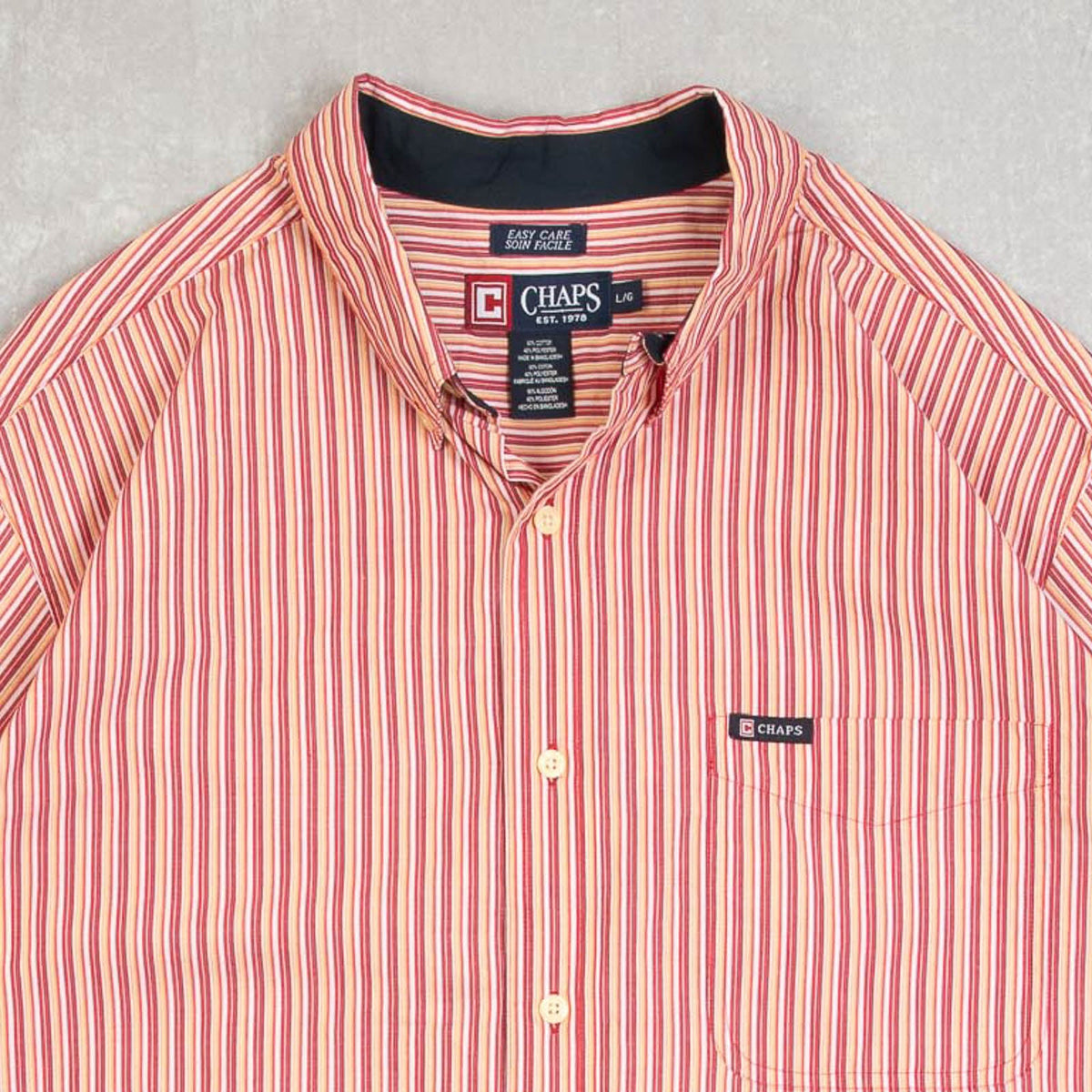 MEN'S VINTAGE 1990S CHAPS STRIPED SHORT SLEEVE SHIRT - LARGE