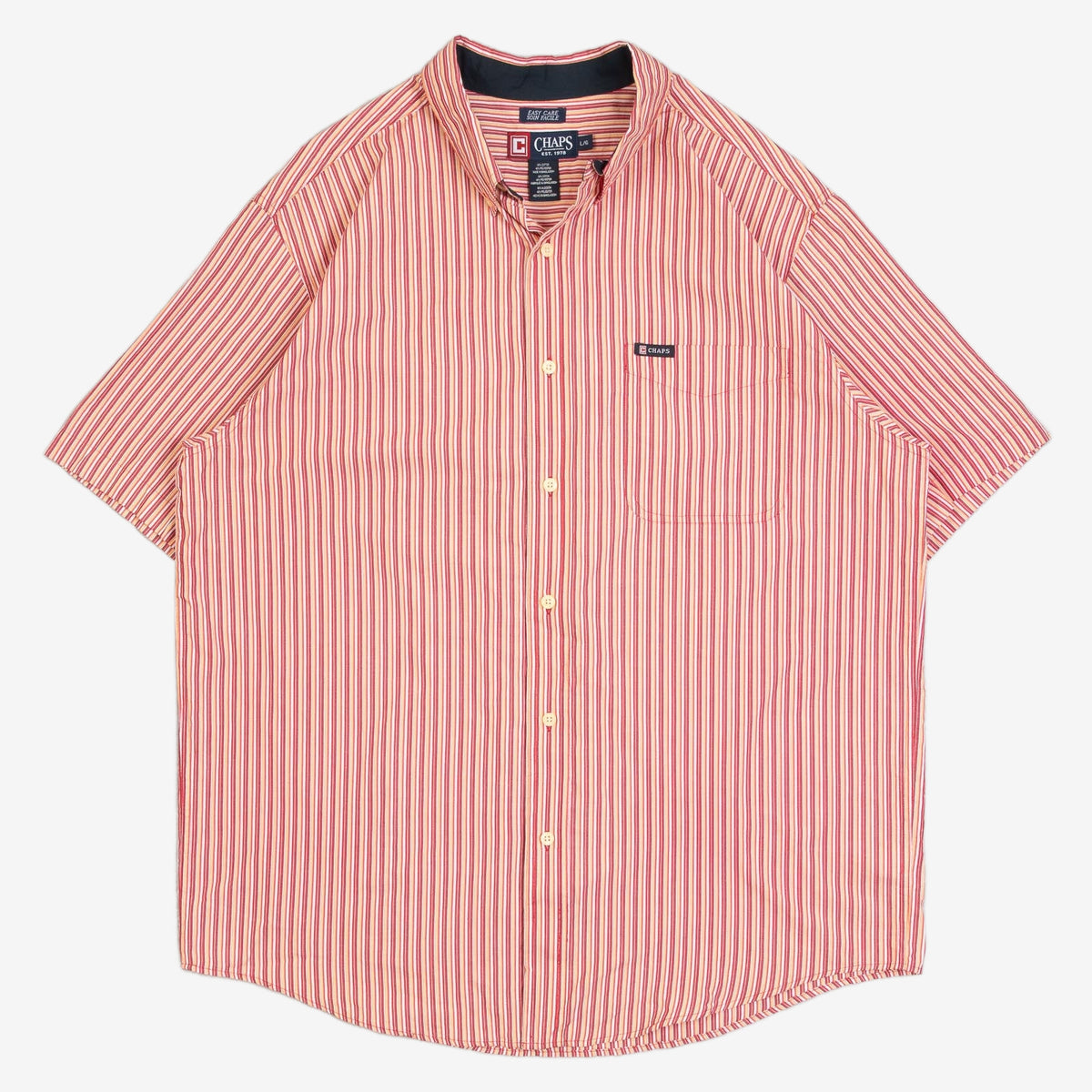 MEN'S VINTAGE 1990S CHAPS STRIPED SHORT SLEEVE SHIRT - LARGE