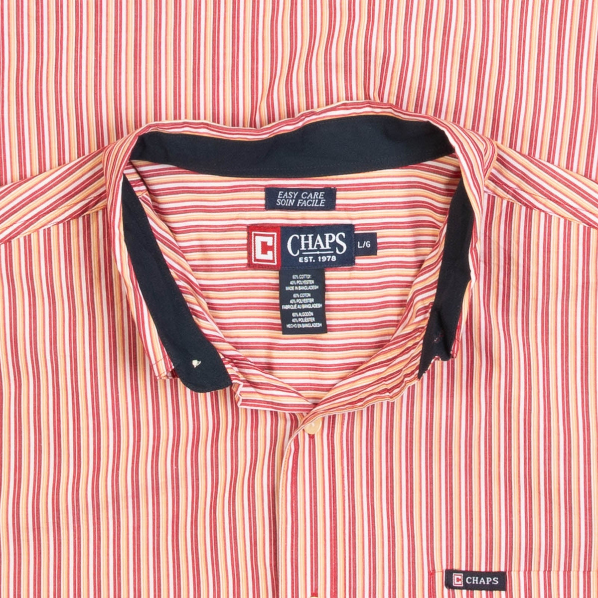 MEN'S VINTAGE 1990S CHAPS STRIPED SHORT SLEEVE SHIRT - LARGE