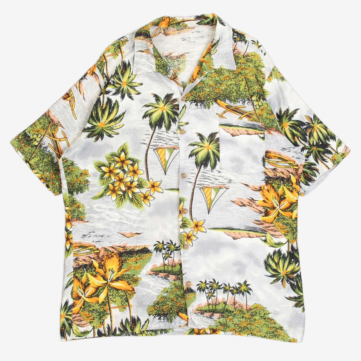 MEN'S VINTAGE 1980S HAWAIIAN SHORT SLEEVE PATTERNED SHIRT - LARGE
