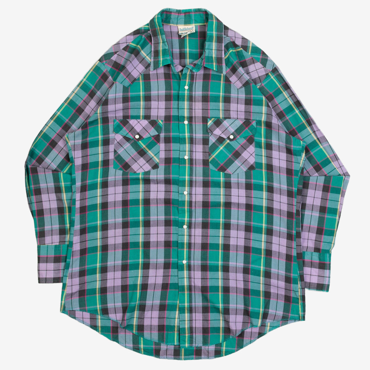 MEN'S VINTAGE 1980S CHECKED WESTERN SHIRT - LARGE