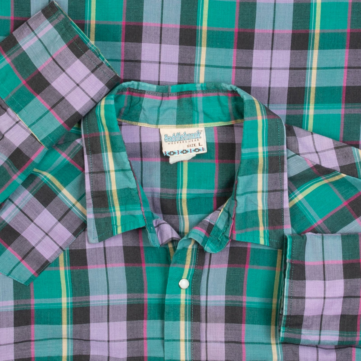 MEN'S VINTAGE 1980S CHECKED WESTERN SHIRT - LARGE