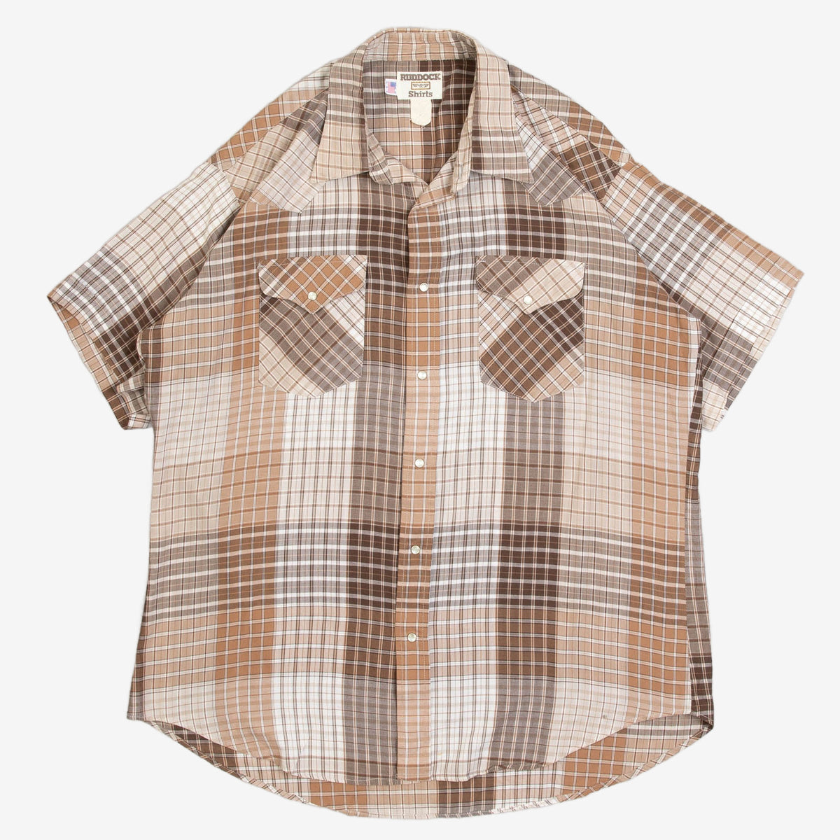MEN'S VINTAGE 1980S CHECKED WESTERN SHORT SLEEVE SHIRT - LARGE
