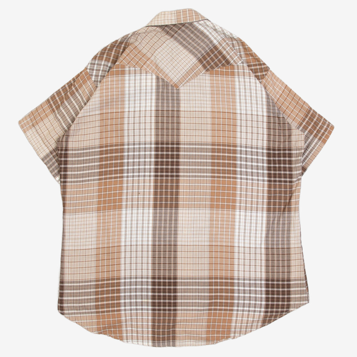 MEN'S VINTAGE 1980S CHECKED WESTERN SHORT SLEEVE SHIRT - LARGE