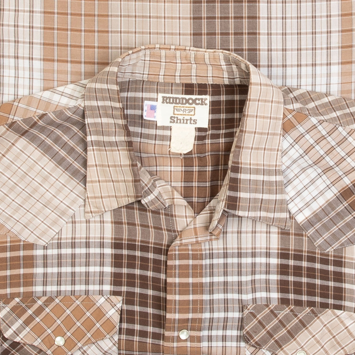 MEN'S VINTAGE 1980S CHECKED WESTERN SHORT SLEEVE SHIRT - LARGE