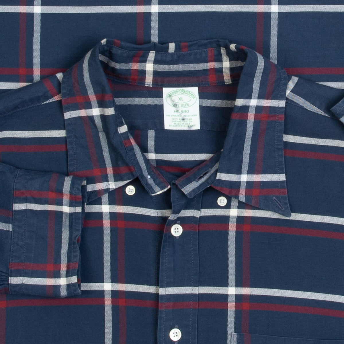 MEN'S VINTAGE 1990S BROOKS BROTHERS MILANO CHECKED SHIRT - X-LARGE