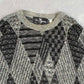 MEN'S VINTAGE 1980S LEATHER PATCH PATTERNED KNITTED JUMPER - X-LARGE